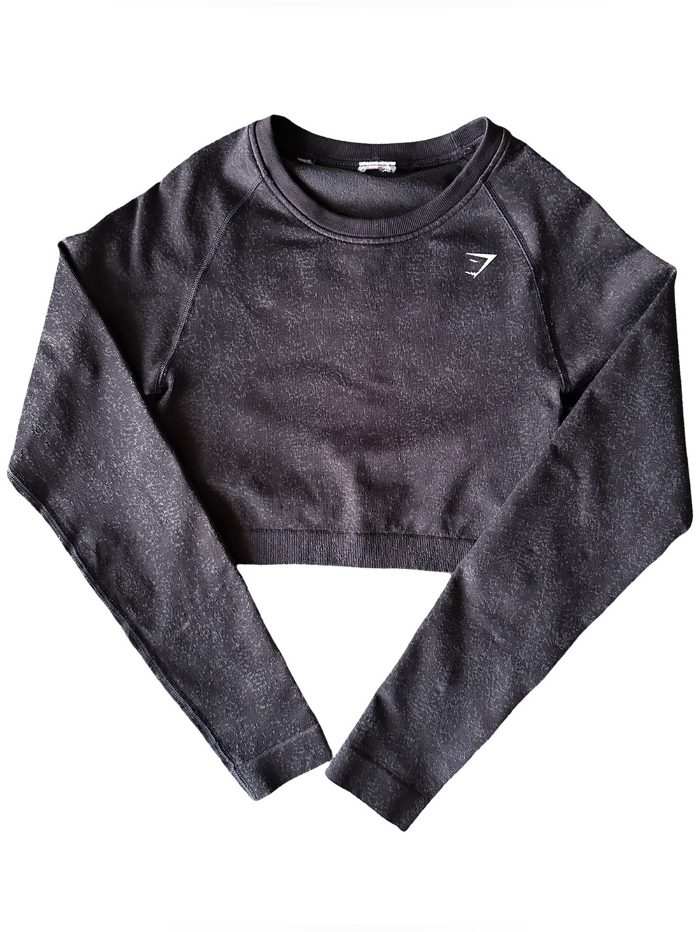 Gymshark Adapt Marl Seamless Long Sleeve Crop Top Black Grey Size Small
